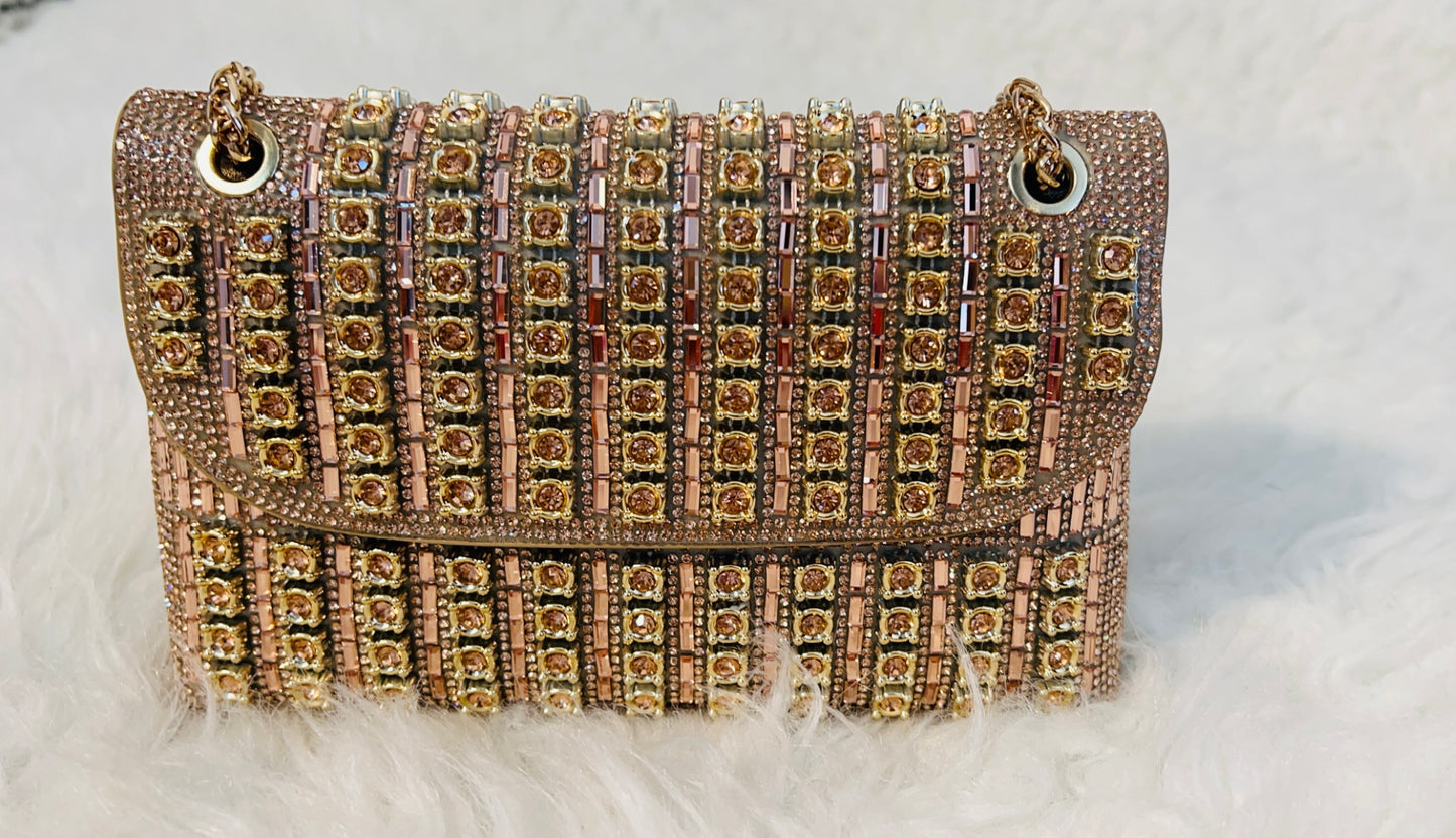 Evening clutch with gold chain strap